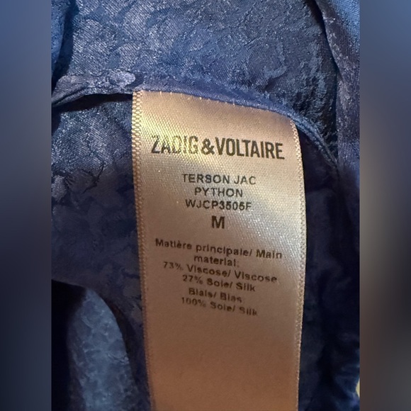 ZADIG & VOLTAIRE Blue Python Print Tie Hem Silk Blend Top Blue Medium - Picture 7 of 9